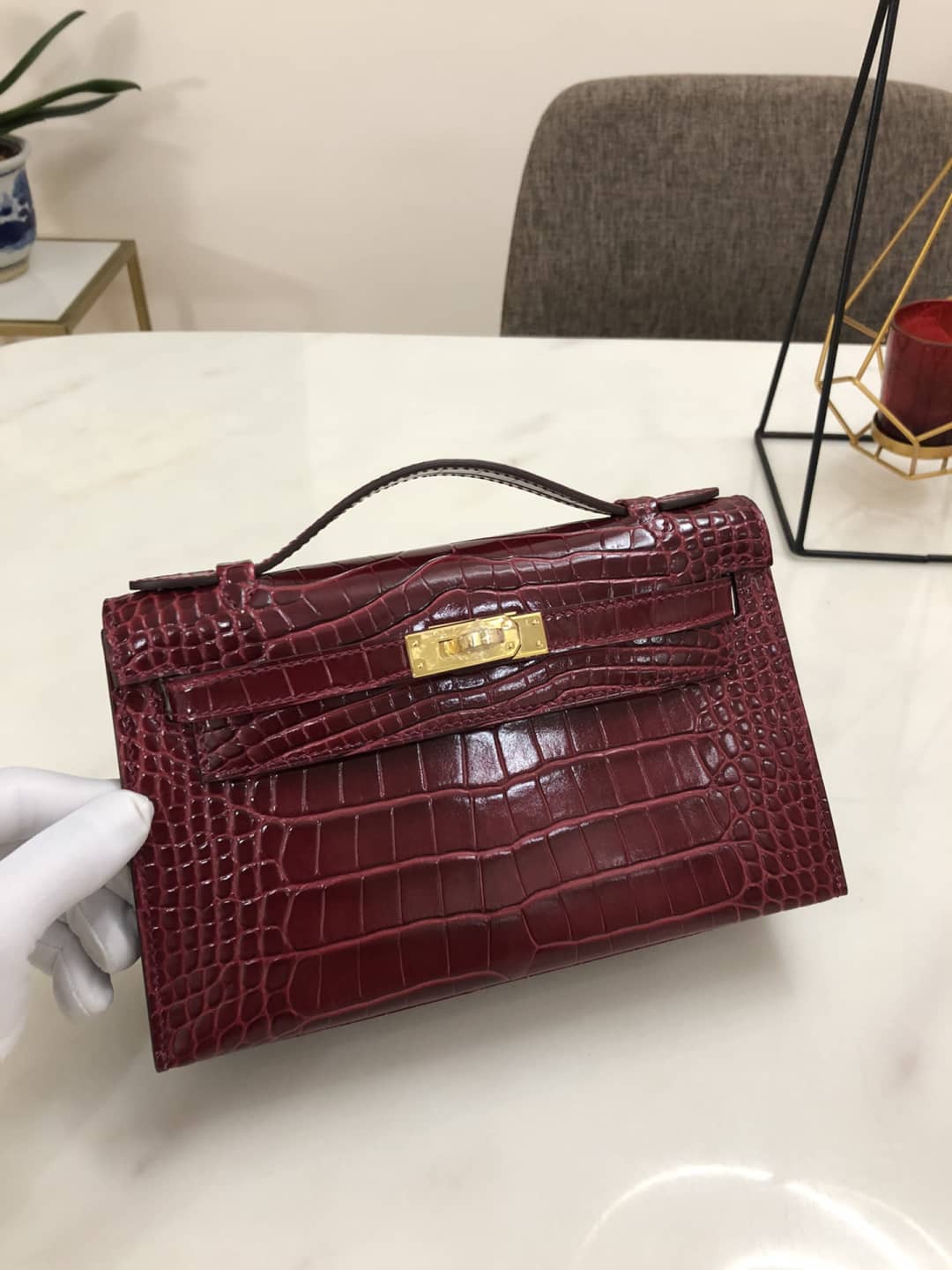 H**me5 Kelly Dupe 22CM Crocodile Shiny Replica Bag