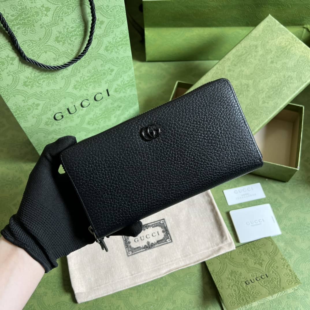 Gvc*1 GG Marmont Leather Zip Long Wallet Replica 456117