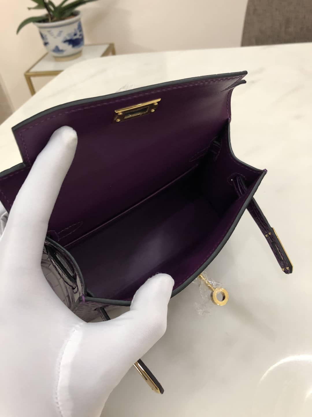 H**me5 Kelly Dupe Mini 19CM Crocodile Shiny Replica Bag