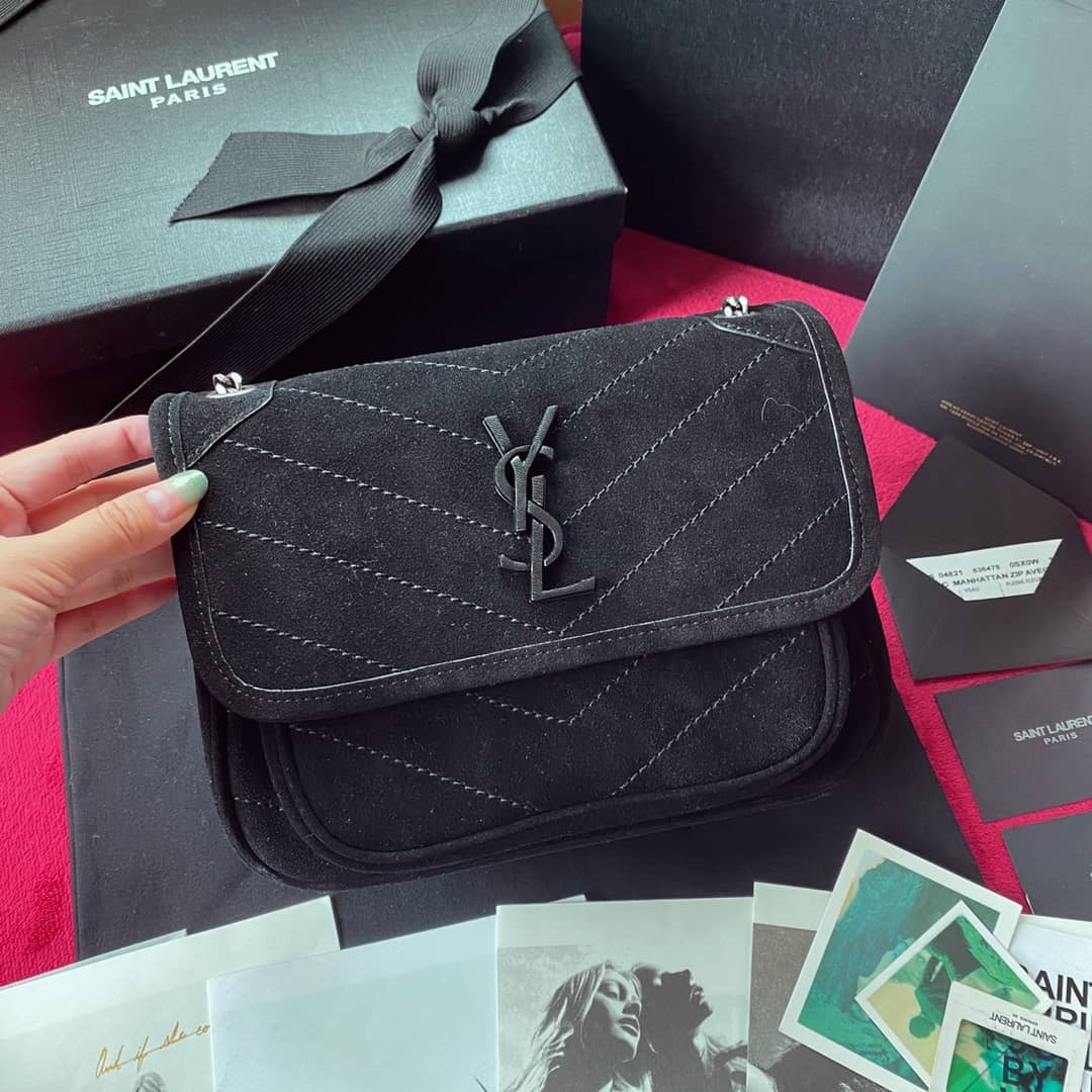 Y51 Dupes Bags Niki Small In Frosted Leather Black Bag