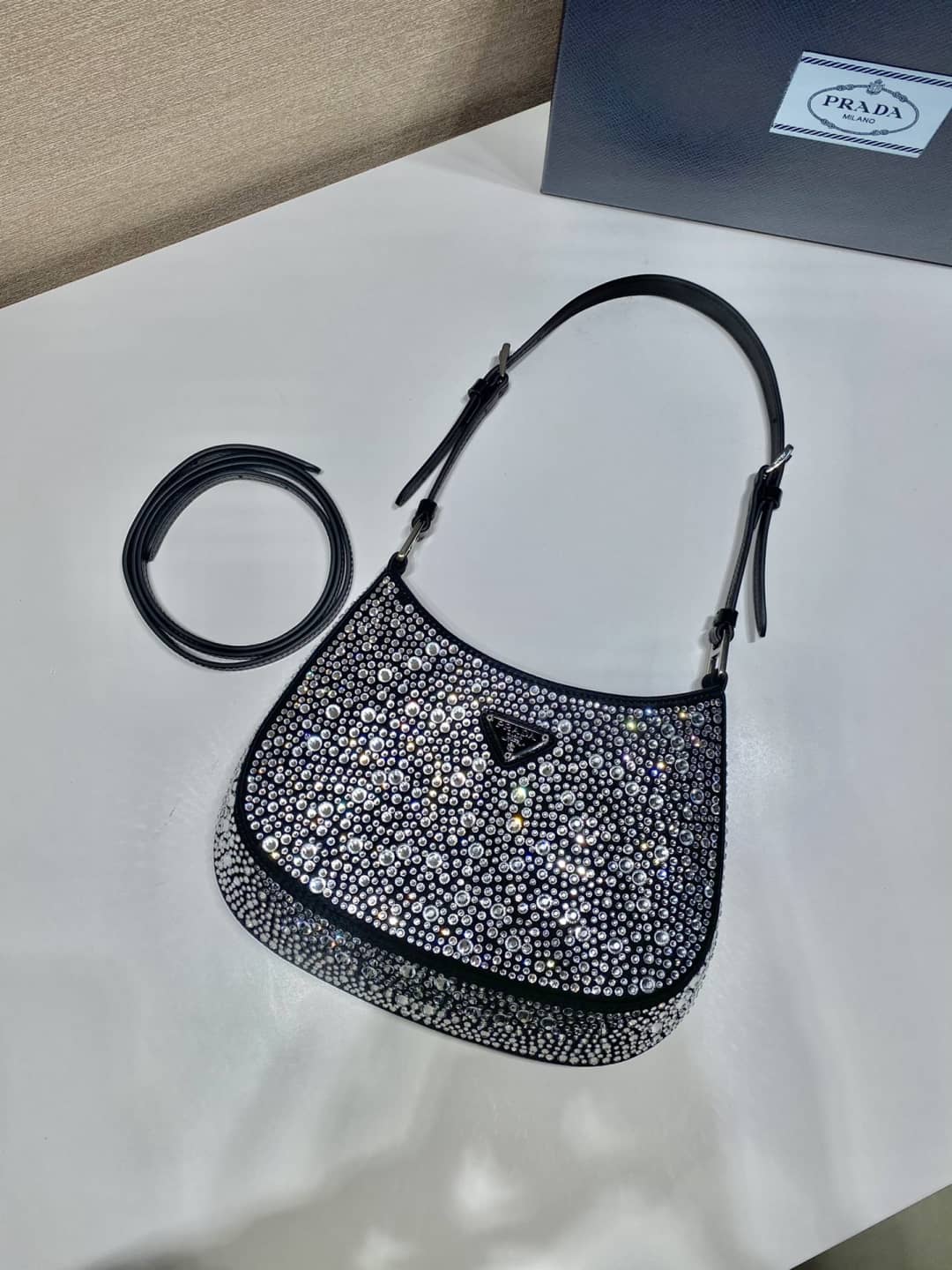 Replica Pra*as Cleo Satin Bag With Appliqusin In Wisteria