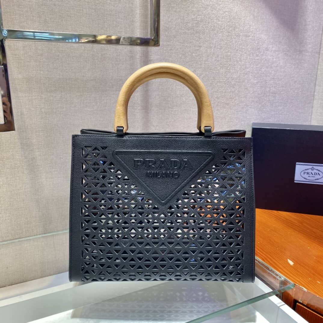 Pra*a Hollow Out Cowhide Leather Beech Tote