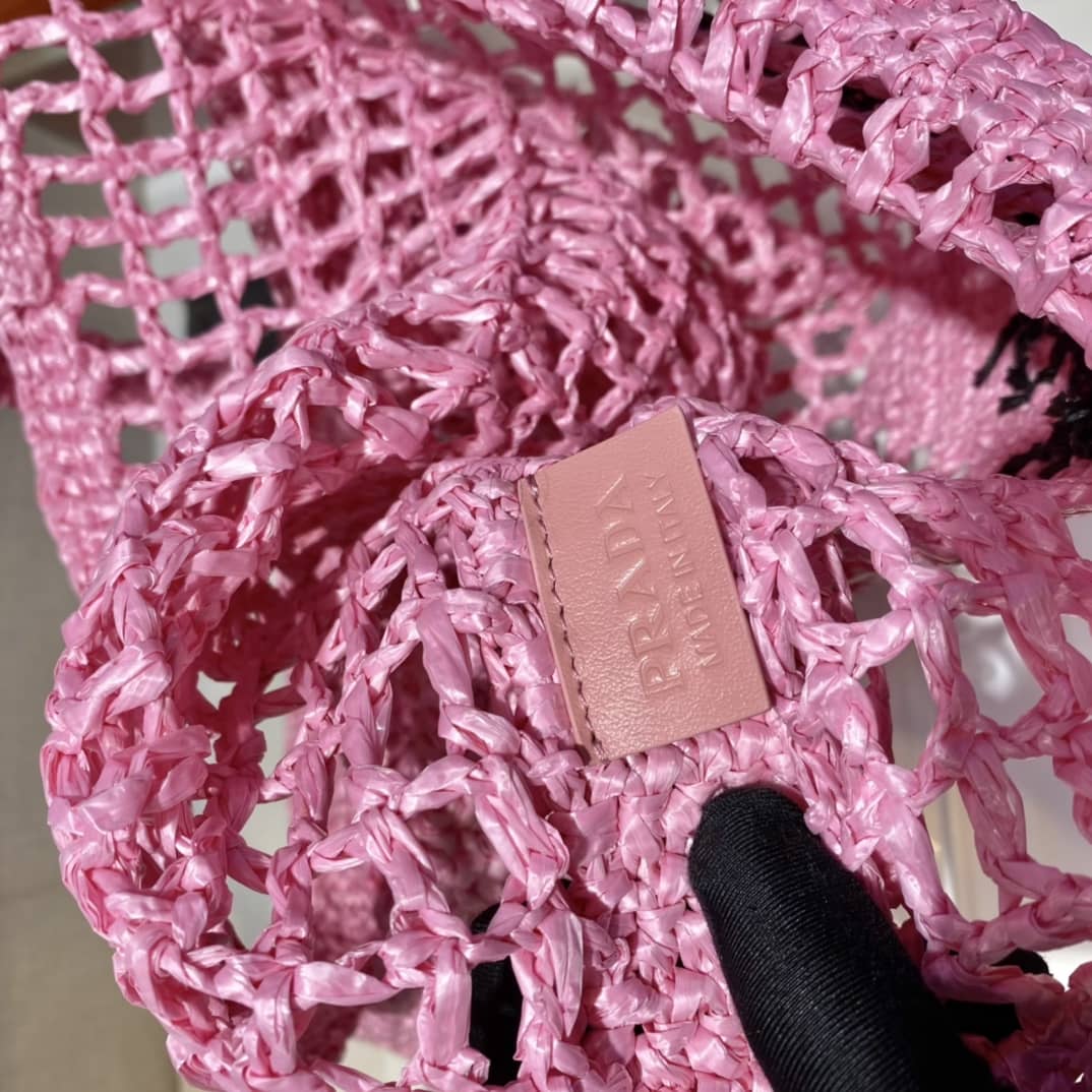 Pra*a Raffia Leather Replica Tote