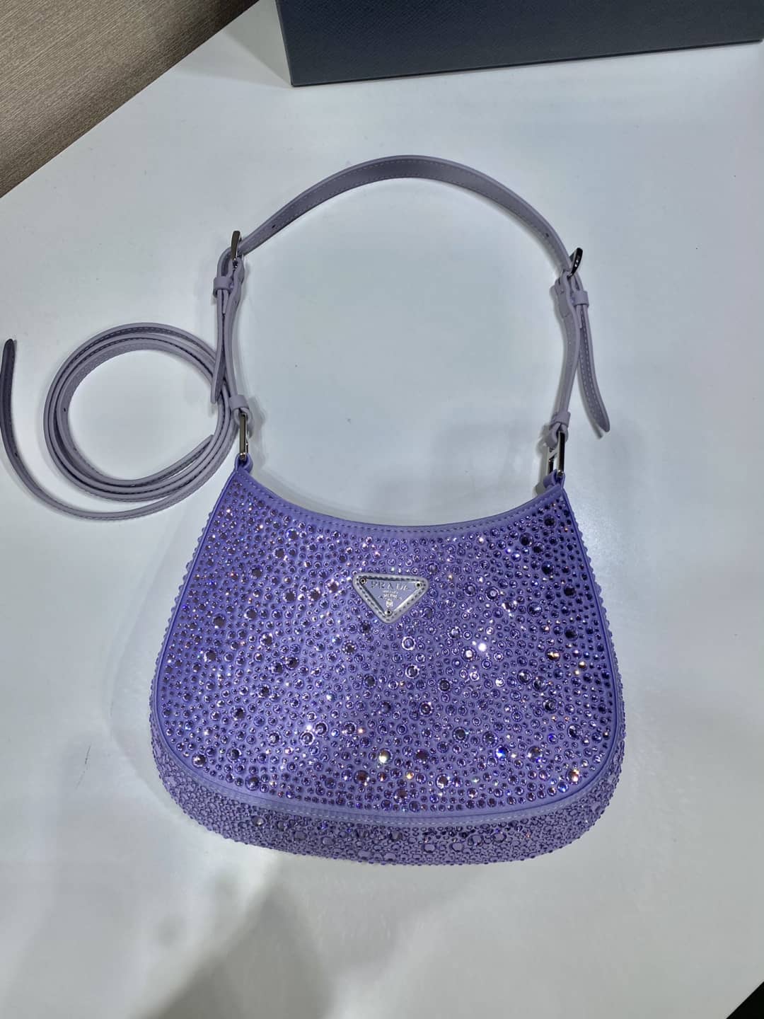 Pra*a Cleo Bag Dupe Satin Bag With Appliqusin In Wisteria