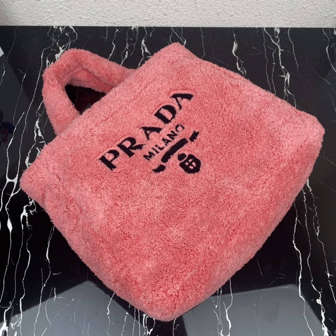 Pra*a Raffia Tote Dupe Shearling Tote Shoulder Bag