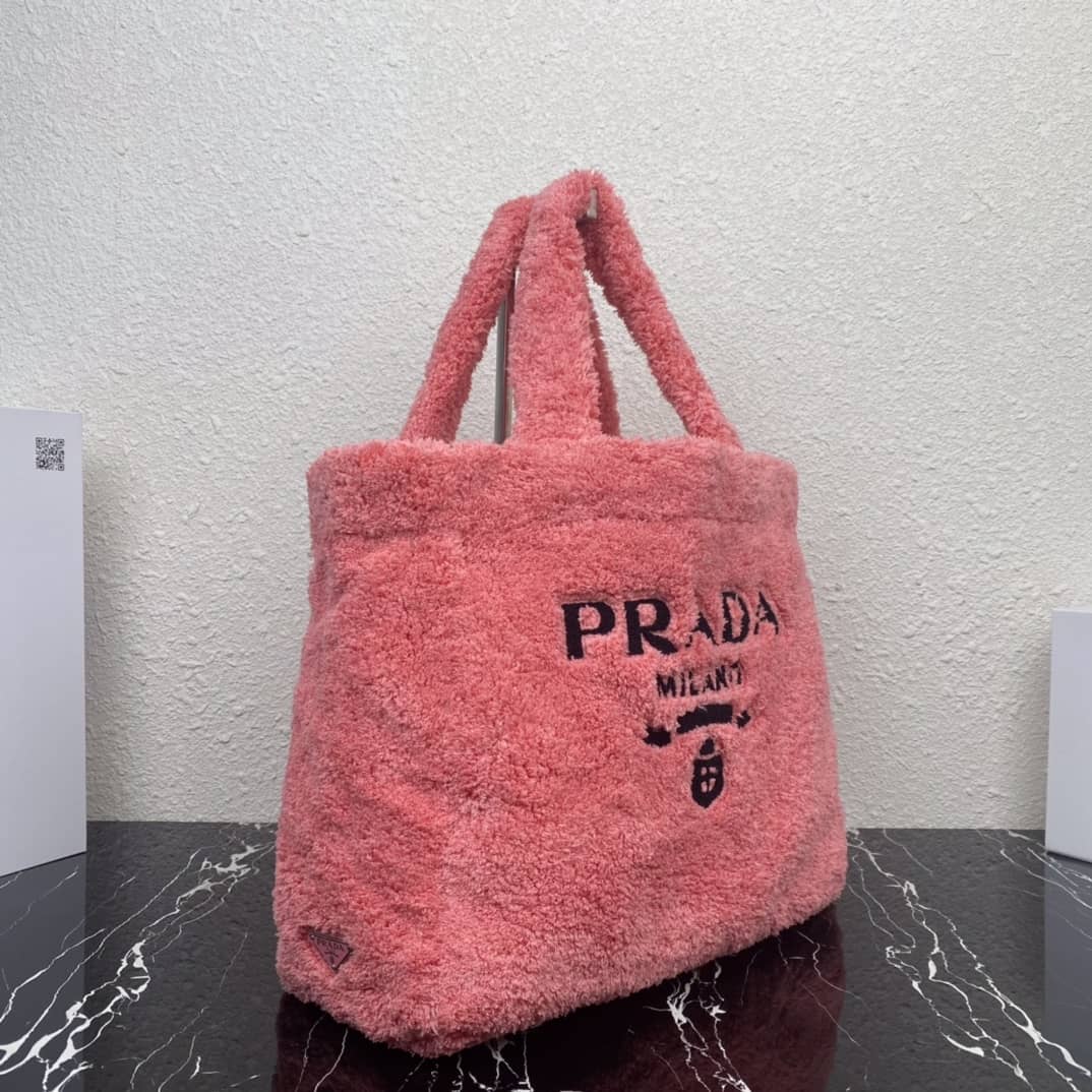 Pra*a Raffia Tote Dupe Shearling Tote Shoulder Bag