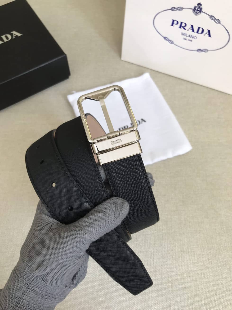 Fake Pra*a Logo Belt 35mm