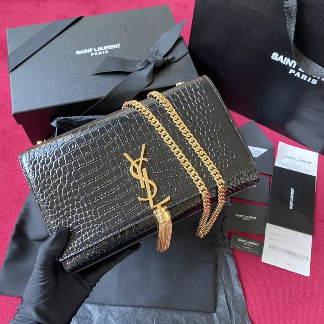 Y51 Monogram Kate Tassel Embossed Crocodile Shiny Leather Cohotbag