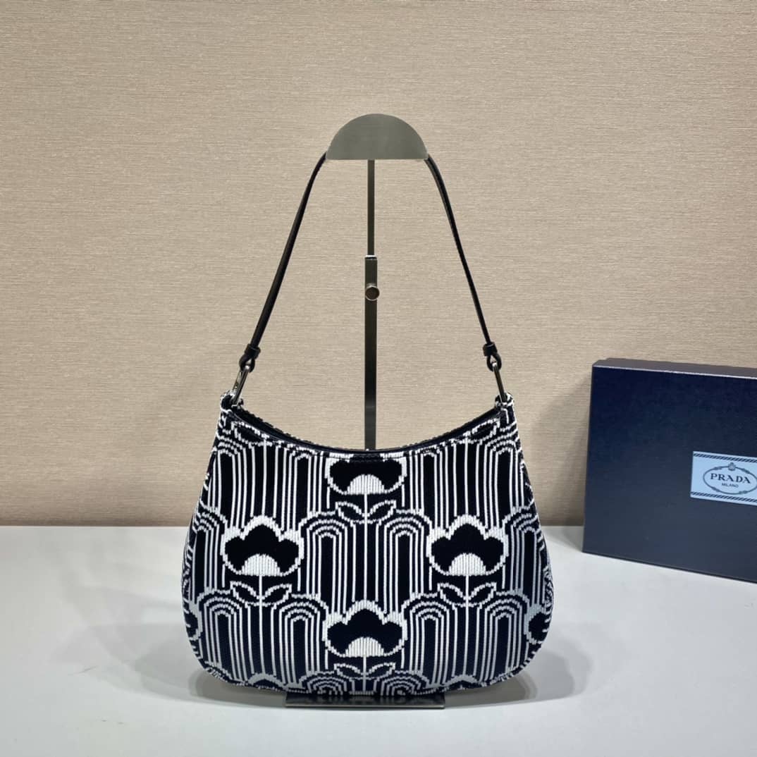 Pra*a Cleo Bag Dupe Jacquard Knit And Leather Replica Bag