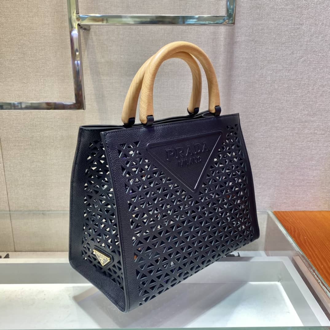 Pra*a Hollow Out Cowhide Leather Beech Tote