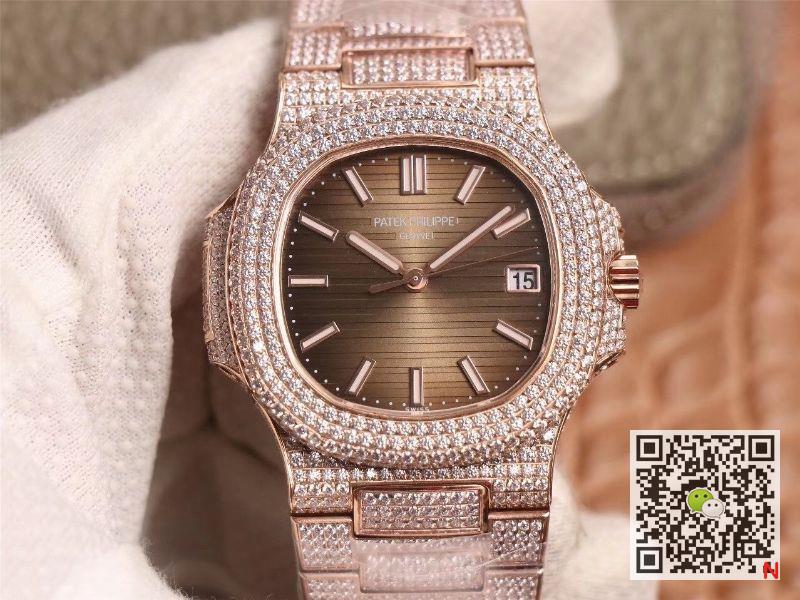 Replica Pat*k Phi1i*pe Nautilus 5719-10G Rose Gold D1am0nd 1:1 Best Edition R8 Factory Gradient Brown Dial Swiss Cal.324 S C