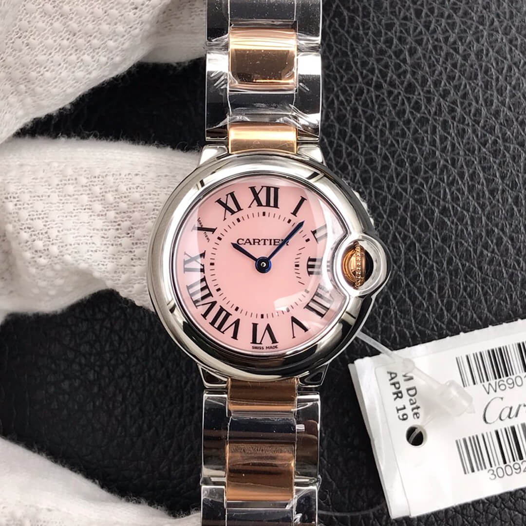 Replica Ballon Bleu De Ca*t1er 28MM 1:1 Best Edition V6 Factory V8 Pink Dial Gold Strap