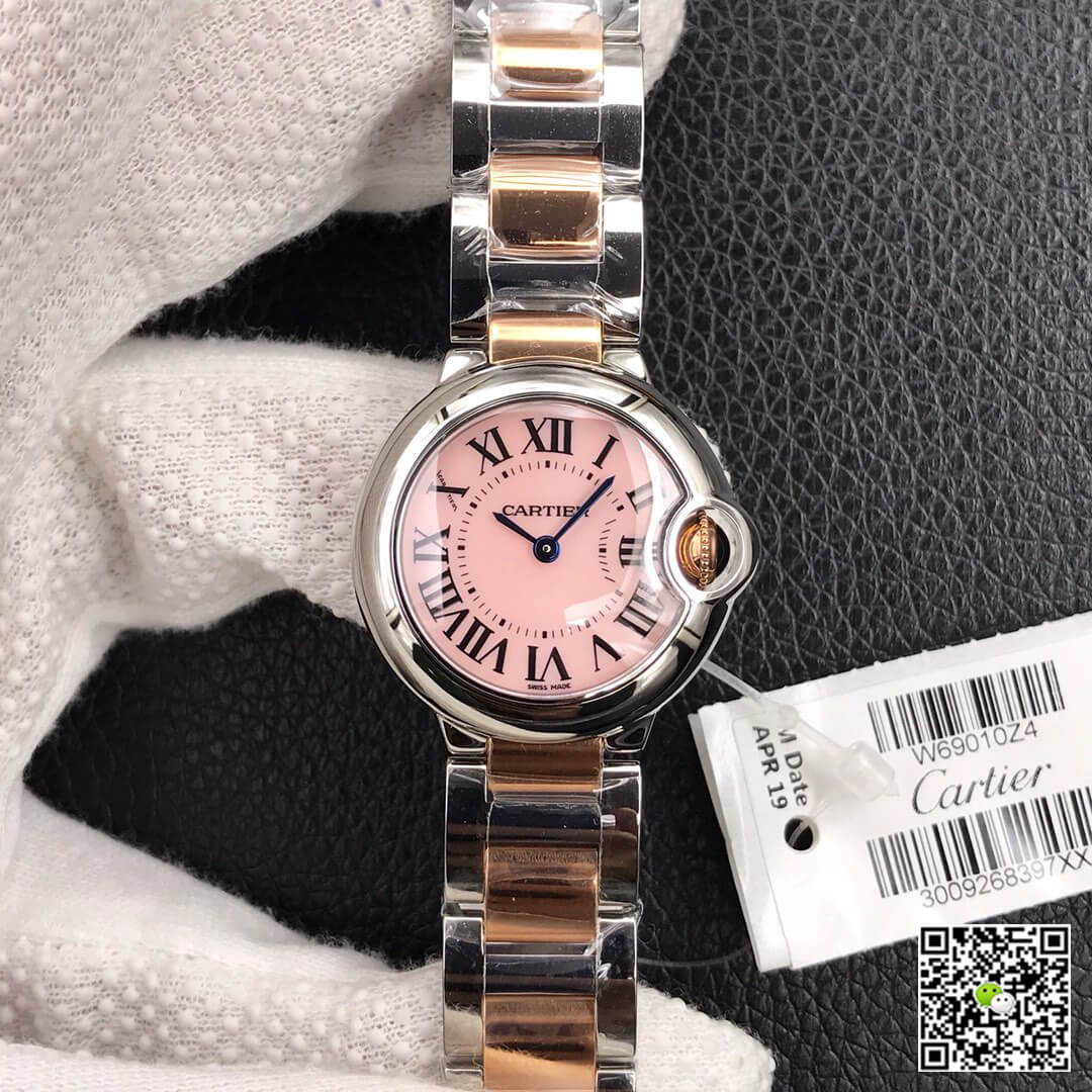 Replica Ballon Bleu De Ca*t1er 28MM 1:1 Best Edition V6 Factory V8 Pink Dial Gold Strap