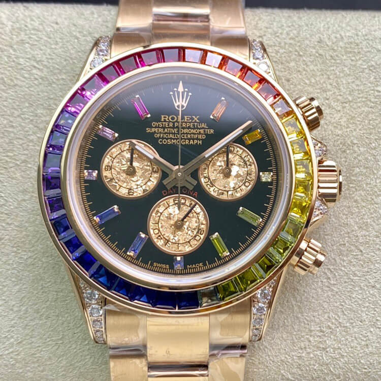 Replica R01ex Daytona 116595 RBOW 1:1 Best Edition TW Factory Rose Gold Black Dial