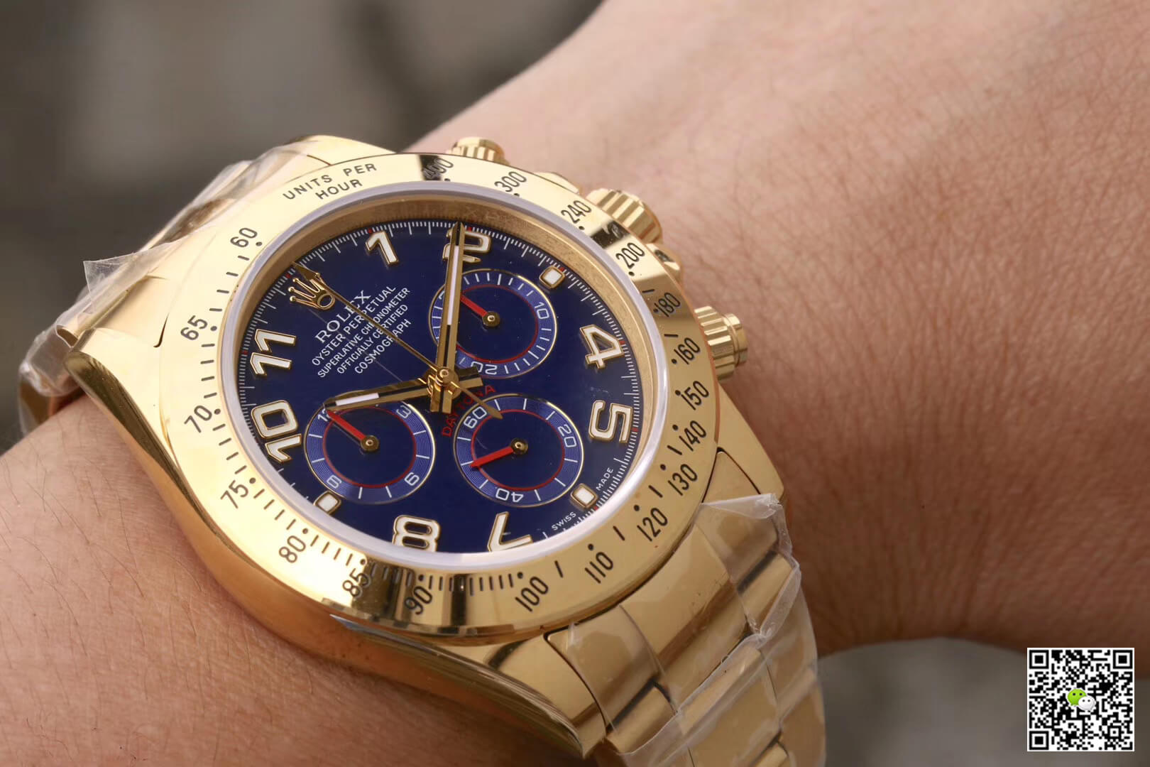 Replica R01ex Daytona Cosmograph 116528 1:1 Best Edition JH Factory Yellow Gold Blue Dial