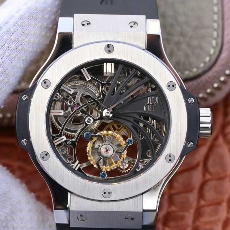 Replica Hublot Big Bang hollow tourbillon Swiss Seagull hand-winding tourbillon movement Skeleton Dial