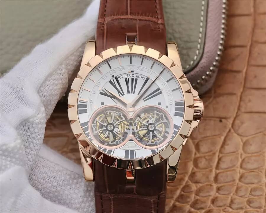 Replica Roger Dubuis Excalibur RDDBEX0249 1:1 Best Edition JB Factory Tourbillon White Dial