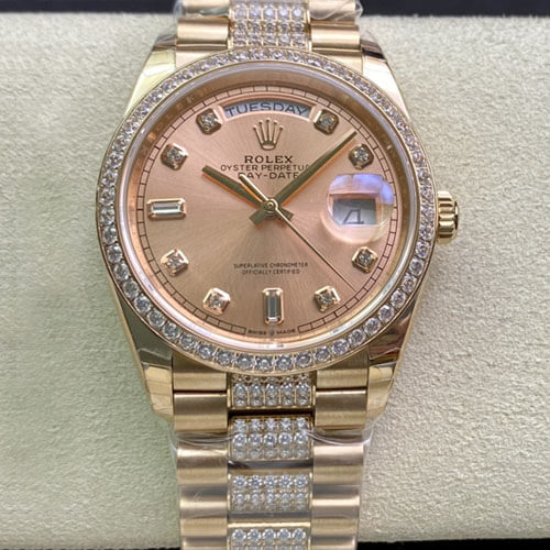 Replica R01ex Day Date M128345RBR-0020 1:1 Best Edition EW Factory Rose Gold Dial