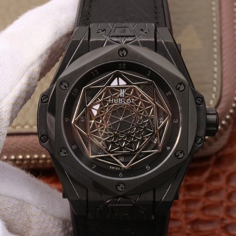 Replica Hublot Big Bang Sang Bleu 415.CX.1114.VR.MXM17 TMF Factory 1:1 Best Edition Swiss ETA1213 Leather Fronted Rubber Strap