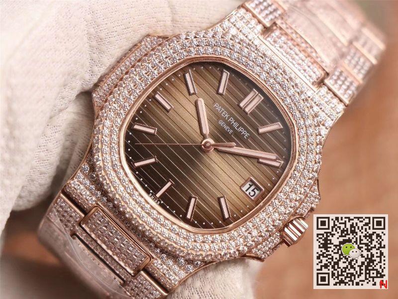 Replica Pat*k Phi1i*pe Nautilus 5719-10G Rose Gold D1am0nd 1:1 Best Edition R8 Factory Gradient Brown Dial Swiss Cal.324 S C