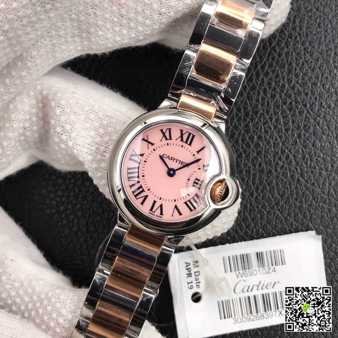 Replica Ballon Bleu De Ca*t1er 28MM 1:1 Best Edition V6 Factory V8 Pink Dial Gold Strap