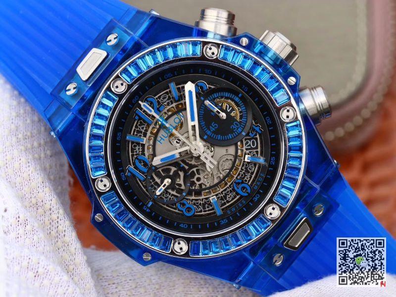 Replica Hublot Big Bang Unico 411.JX.4802.RT Men Watches 1:1 Best Edition Swiss ETA1242 Blue Rubber Strap