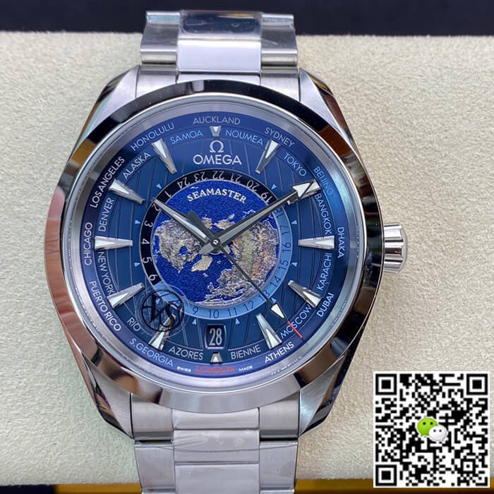 Replica 0me*ga Seamaster Aqua Terra GMT Worldtimer 220.10.43.22.03.001 1:1 Best Edition VS Factory Blue Dial Swiss ETA8938
