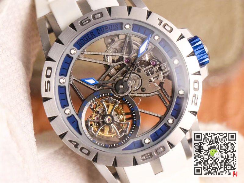 Replica Roger Dubuis Excalibur RDDBEX0622 Tourbillon JB Factory 1:1 Best Edition Blue Hollow Dial Swiss RD505SQ