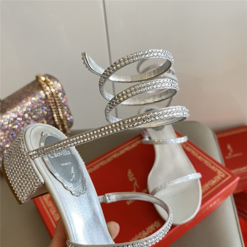 Rene Caovilla Satin Snake-coil Sandals Silver