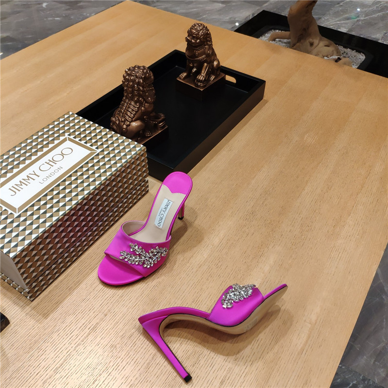 J1m*y Ch00 high heel fishmouth satin sandals