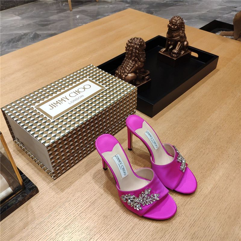 J1m*y Ch00 high heel fishmouth satin sandals
