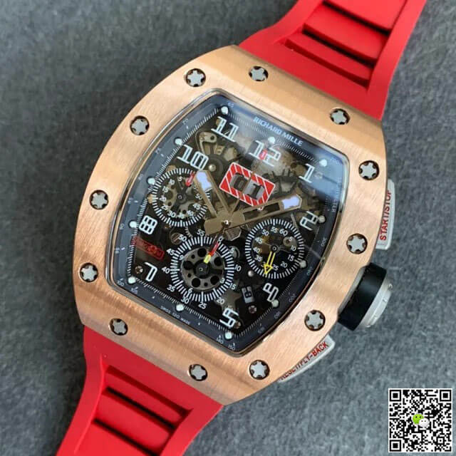 Replica Richard Mille RM011 1:1 Best Edition KV Factory Rose Gold Red Strap