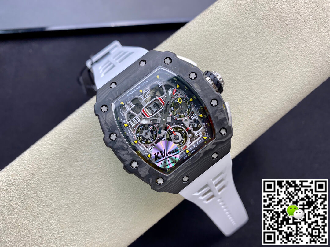 Replica Richard Mille RM011-03 1:1 Best Edition KV Factory Carbon Fiber White Strap