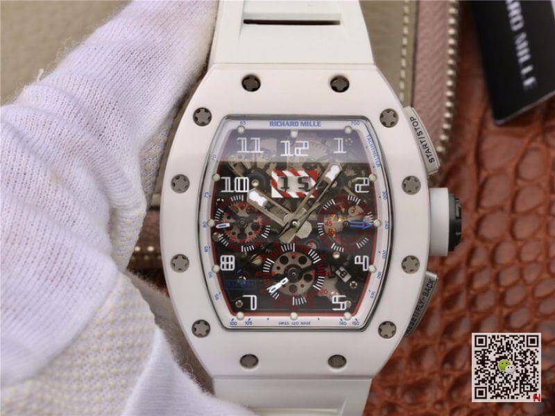 Replica Richard Mille RM011 Chronograph KV Factory 1:1 Best Edition Swiss ETA7750 White Rubber Strap