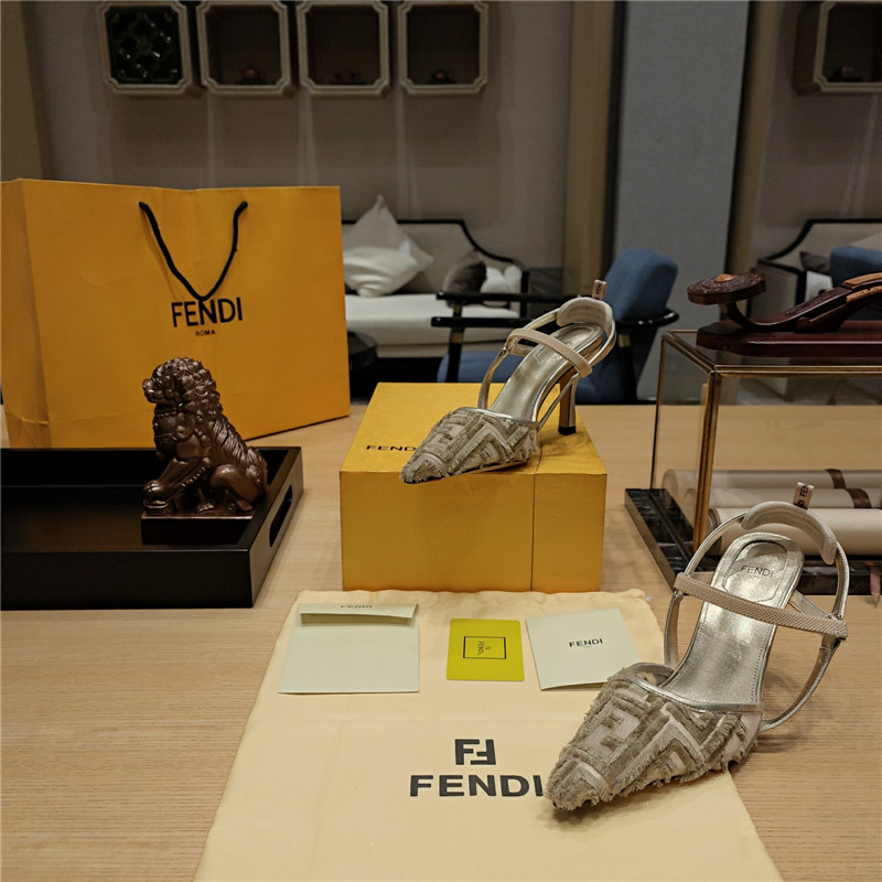 F**di flocked embroidered pointed toe sandals