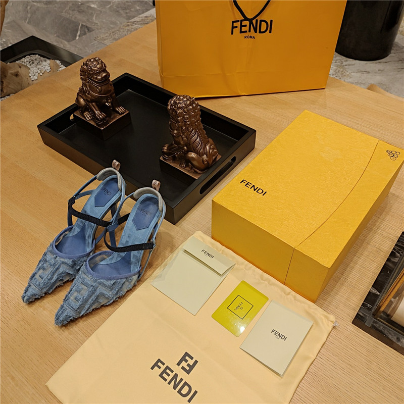 F**di flocked embroidered pointed toe sandals
