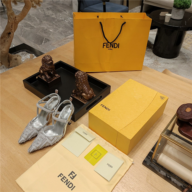 F**di flocked embroidered pointed toe sandals