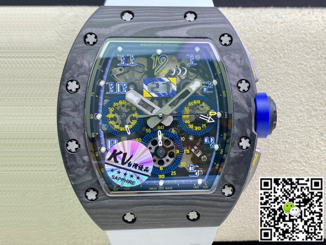 Replica Richard Mille RM011 1:1 Best Edition KV Factory Carbon Fiber White Strap