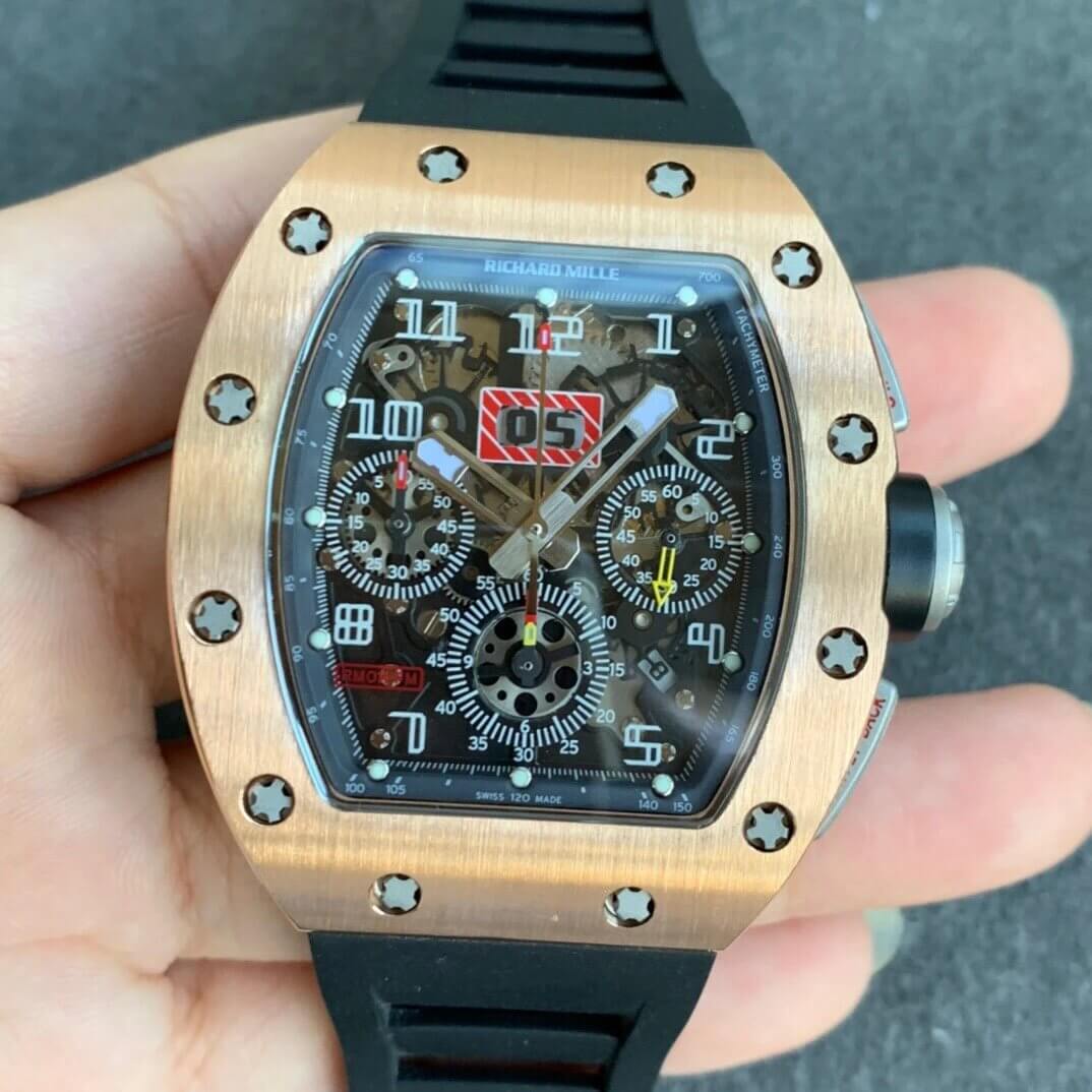 Replica Richard Mille RM11 1:1 Best Edition KV Factory Rose Gold Black Strap