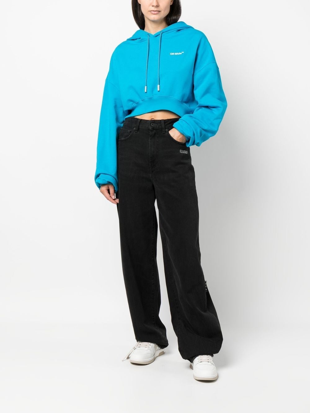Off White Replica cropped logo-print hoodie