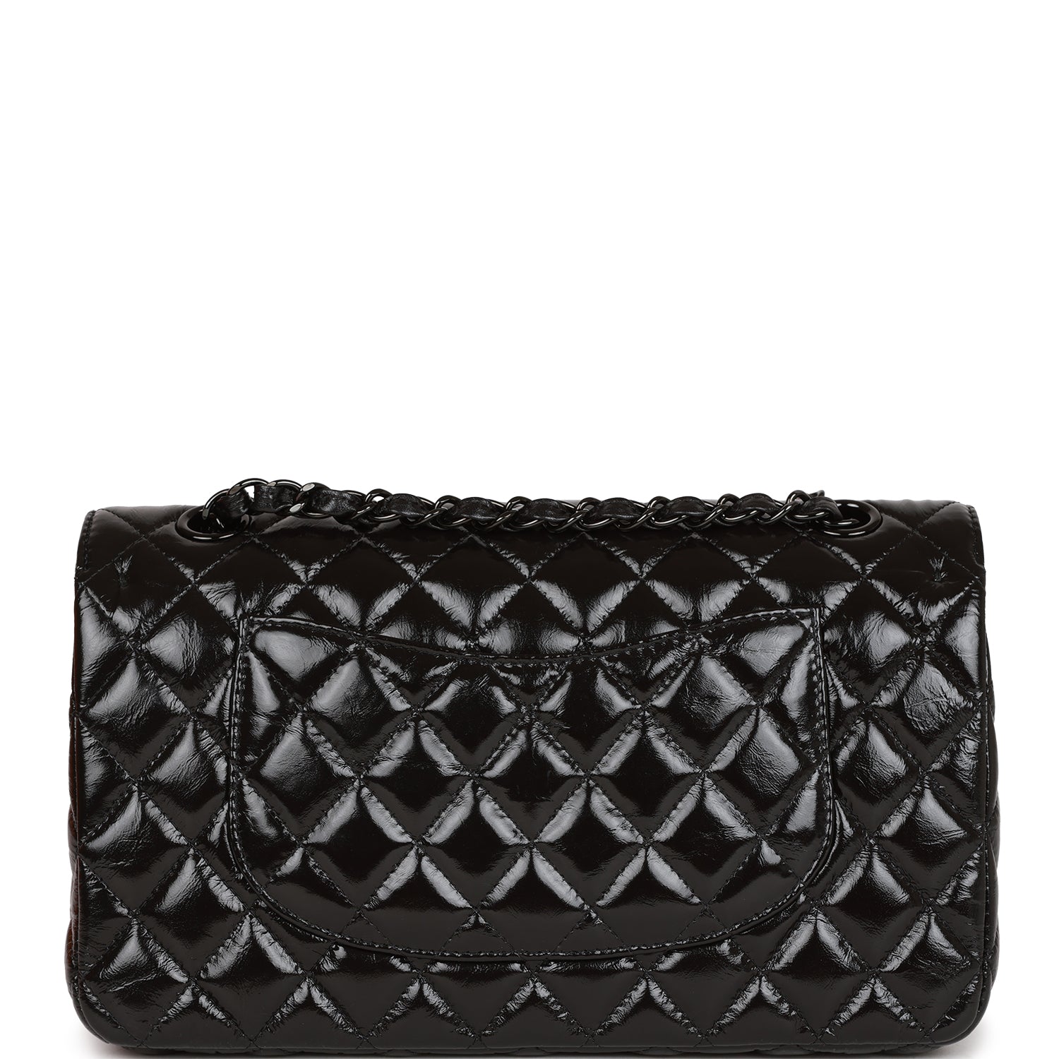 Ch**el Medium Classic Double Flap Bag SO Black Crumpled Calfskin Black Hardware