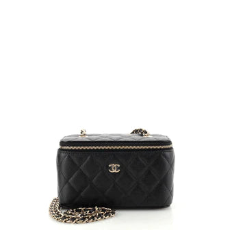 Ch**el Classic Vanity Case with Chain Quilted Caviar Small