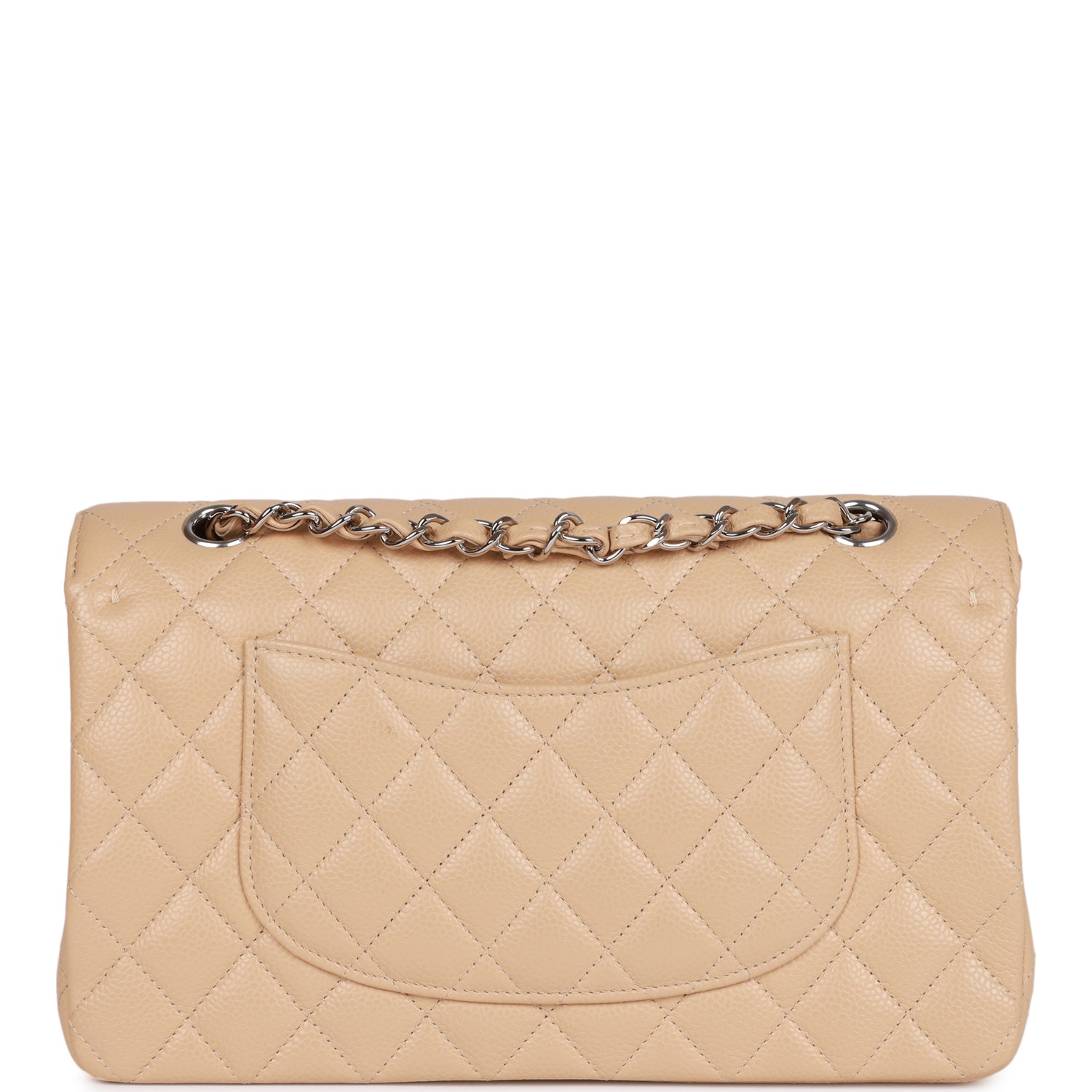 Medium Classic Double Flap Bag Beige Caviar Silver Hardware