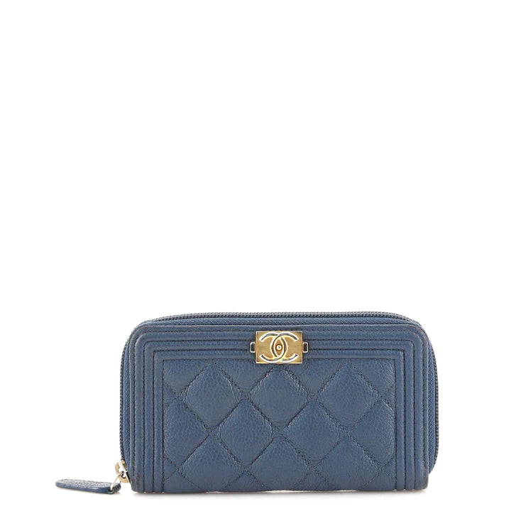 Boy Zip Around Wallet Quilted Caviar Small