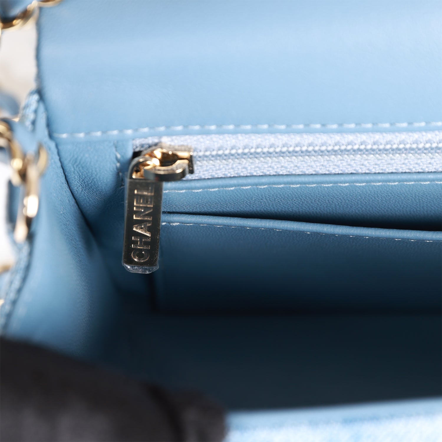 Blue Quilted Denim Rectangular Mini Flap Bag Gold Hardware