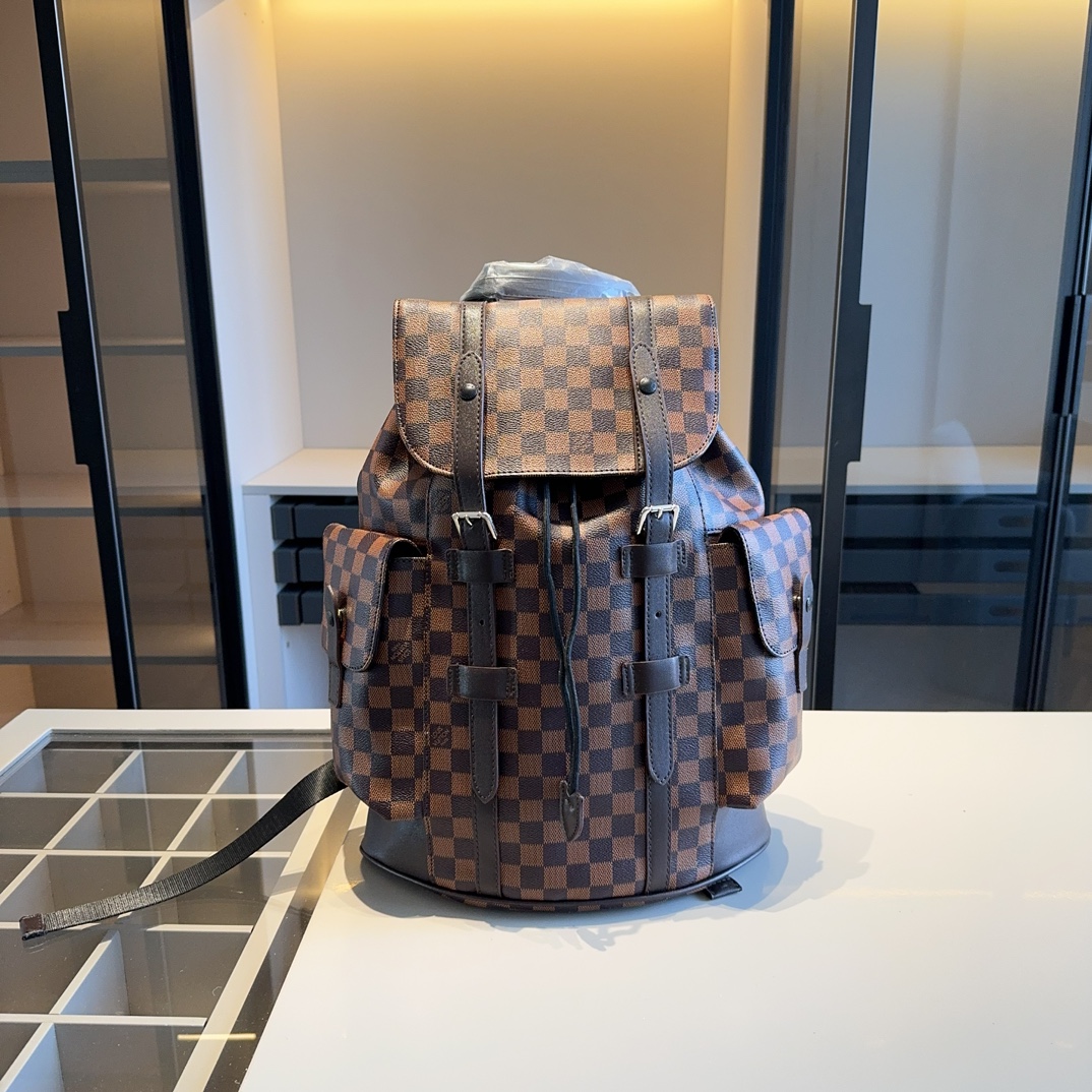 L0vis Vvtt0n REP Check Pattern Runner Backpack Brown Shoulder Straps