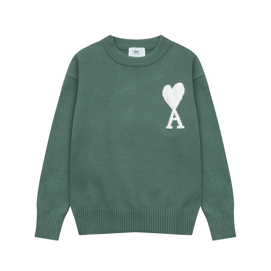 AMI Paris 2024 Autumn and Winter New Collection: Big Heart Alpaca Blend Soft Waxy Knitted Round Neck Cloud Sweater (Oversize Unisex Style)